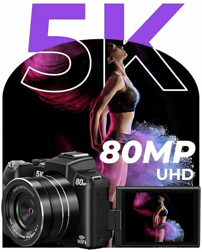 Digital camera with 5K and 80MP features displayed.