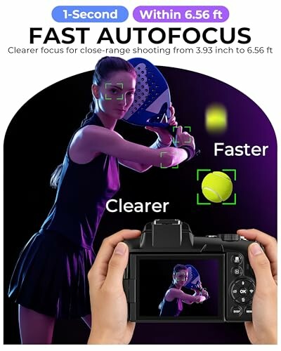 Camera displaying fast autofocus on a tennis player