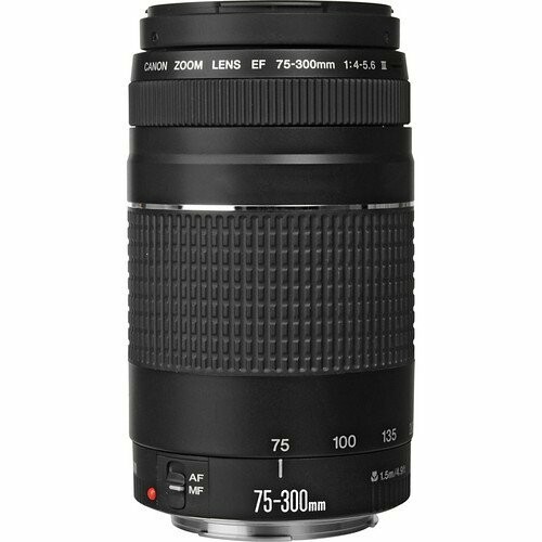 Canon 75-300mm camera lens with autofocus and manual focus options.