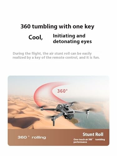 Drone performing a 360-degree stunt roll over a desert landscape.