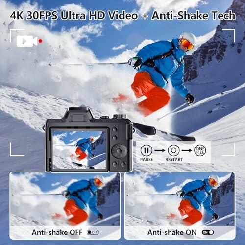 Skier captured in 4K with anti-shake technology