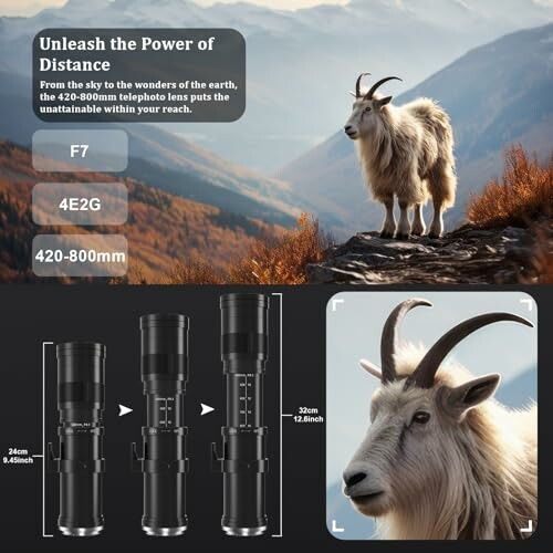 Telephoto lens advertisement with mountain goat image
